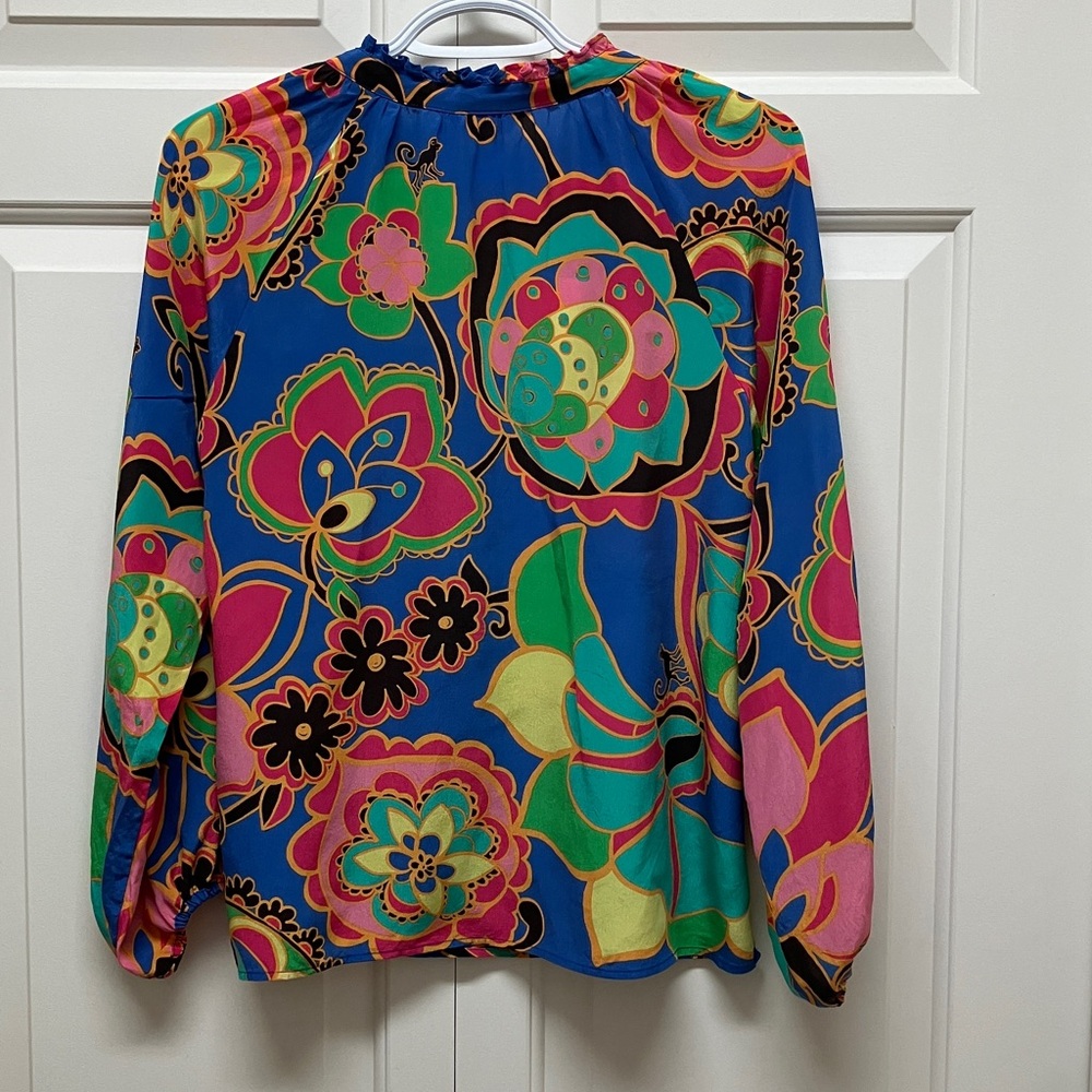 Lilly Pulitzer Elsa silk long sleeve blouse, rare Starry Blue Drama Queen XS - Picture 8 of 11